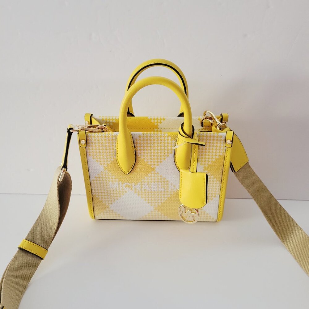 Michael Kors Mirella Extra Small XS Shopper Crossbody Top Handbag Golden Yellow - Picture 2 of 7